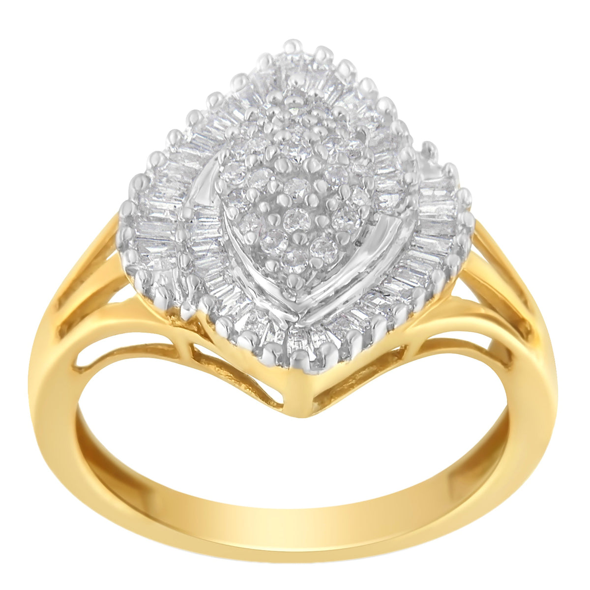 Anillo de cóctel de oro amarillo de 10K con diamantes (1/2 Cttw, color J-K, claridad I2-I3) - Talla 6-1/2
