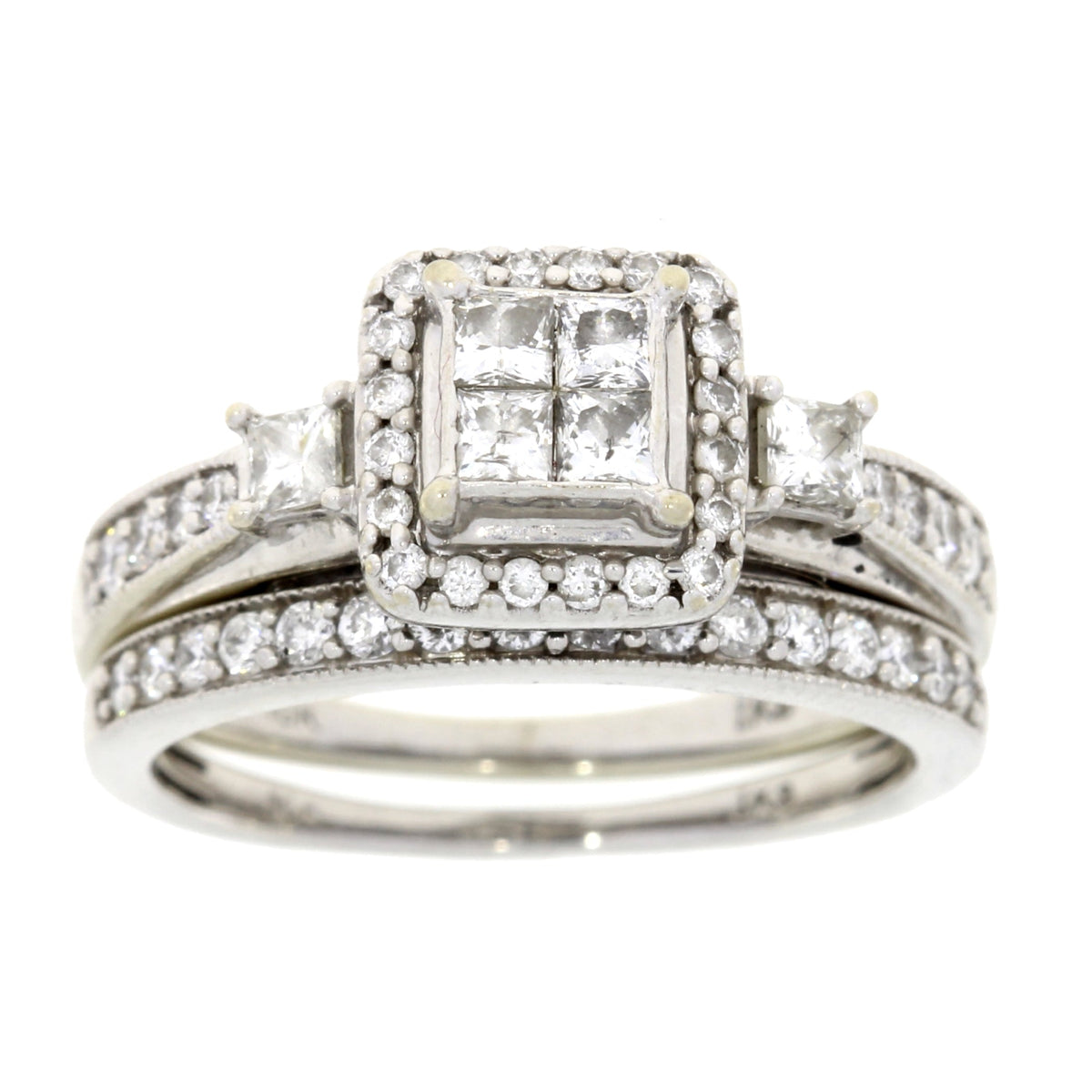 Juego de anillo de compromiso con diamante de 1.00 qt en oro blanco de 10 kt