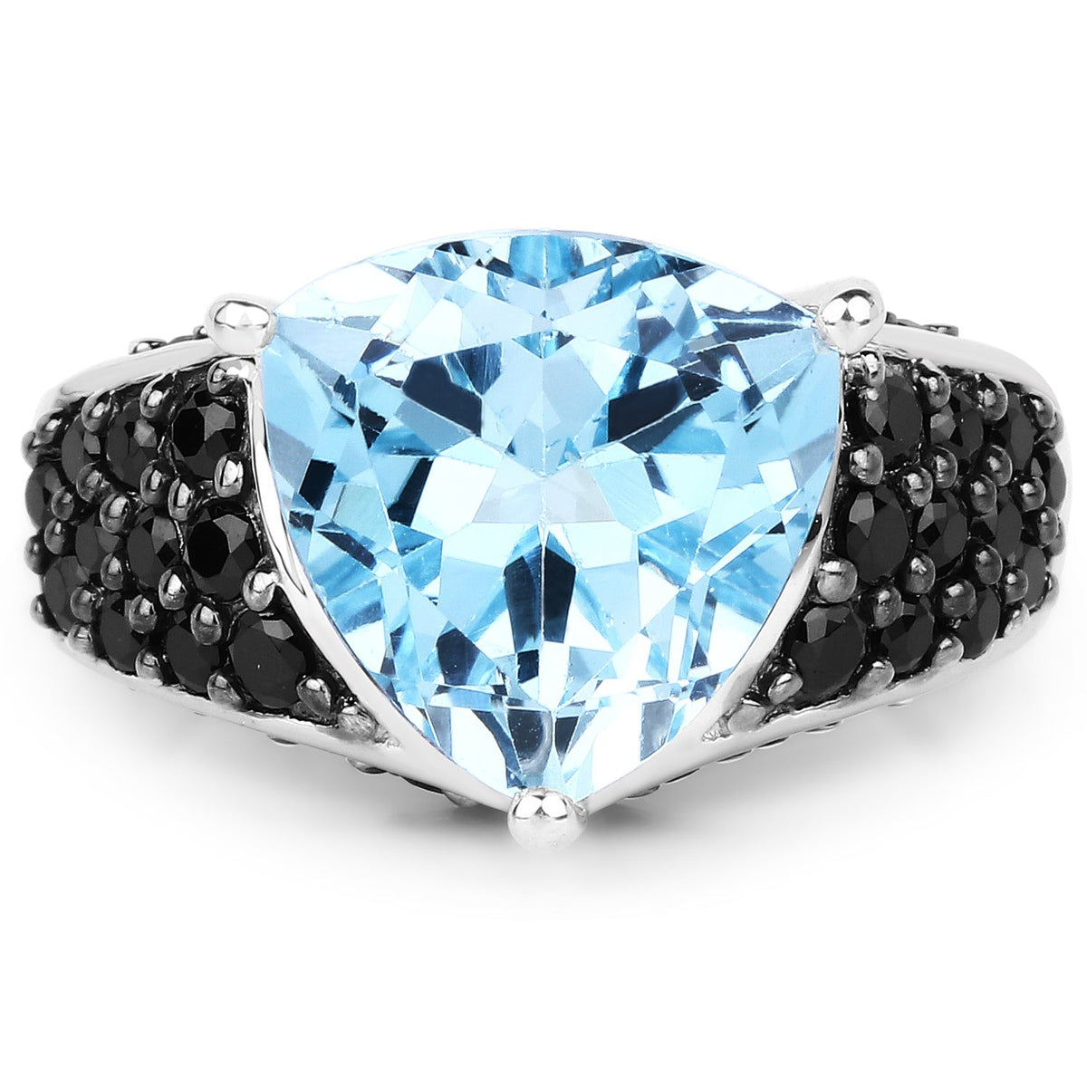 Anillo de plata esterlina .925 con topacio azul auténtico de 5.49 quilates y espinela negra