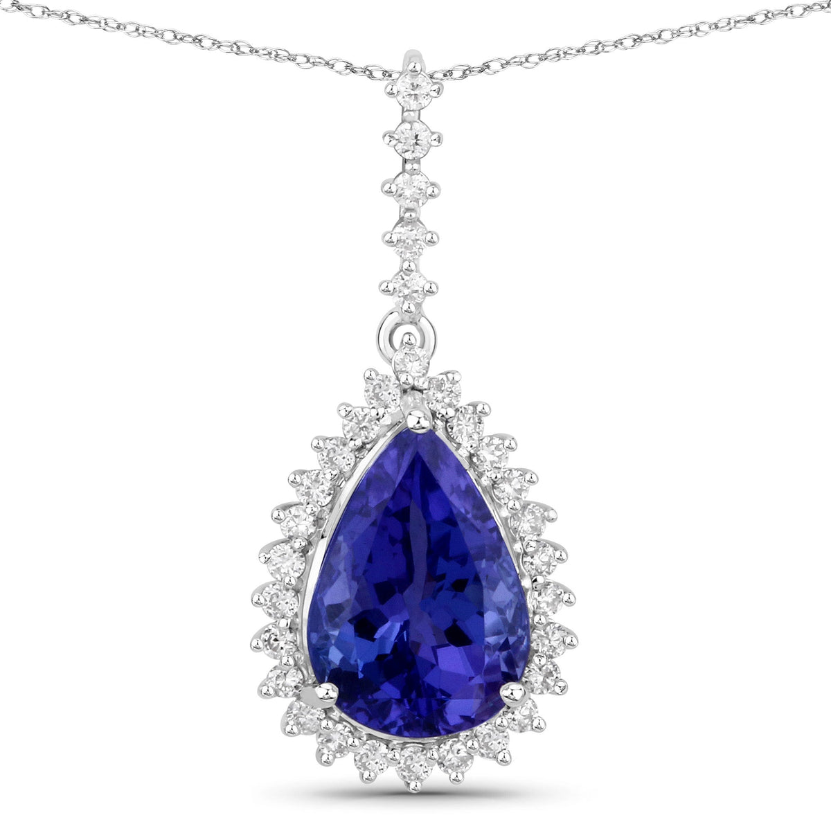 Colgante de oro blanco de 14 quilates con tanzanita genuina de 3,05 quilates y diamantes blancos