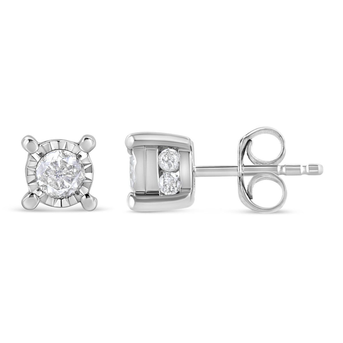 Pendientes de plata de ley .925 con solitario de diamantes de talla brillante redonda de 1.0 quilates engastados en milagro (color H-I, claridad I2-I3)