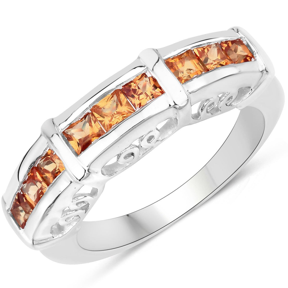 Anillo de plata de ley .925 con zafiro naranja auténtico de 1,08 quilates