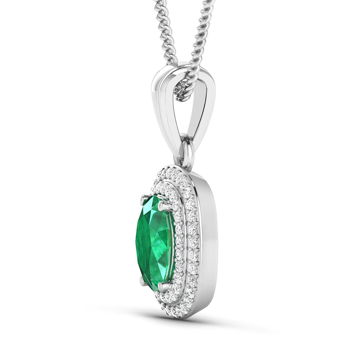 Colgante de oro blanco de 14 quilates con esmeralda zambiana auténtica de 1,50 quilates y diamantes blancos