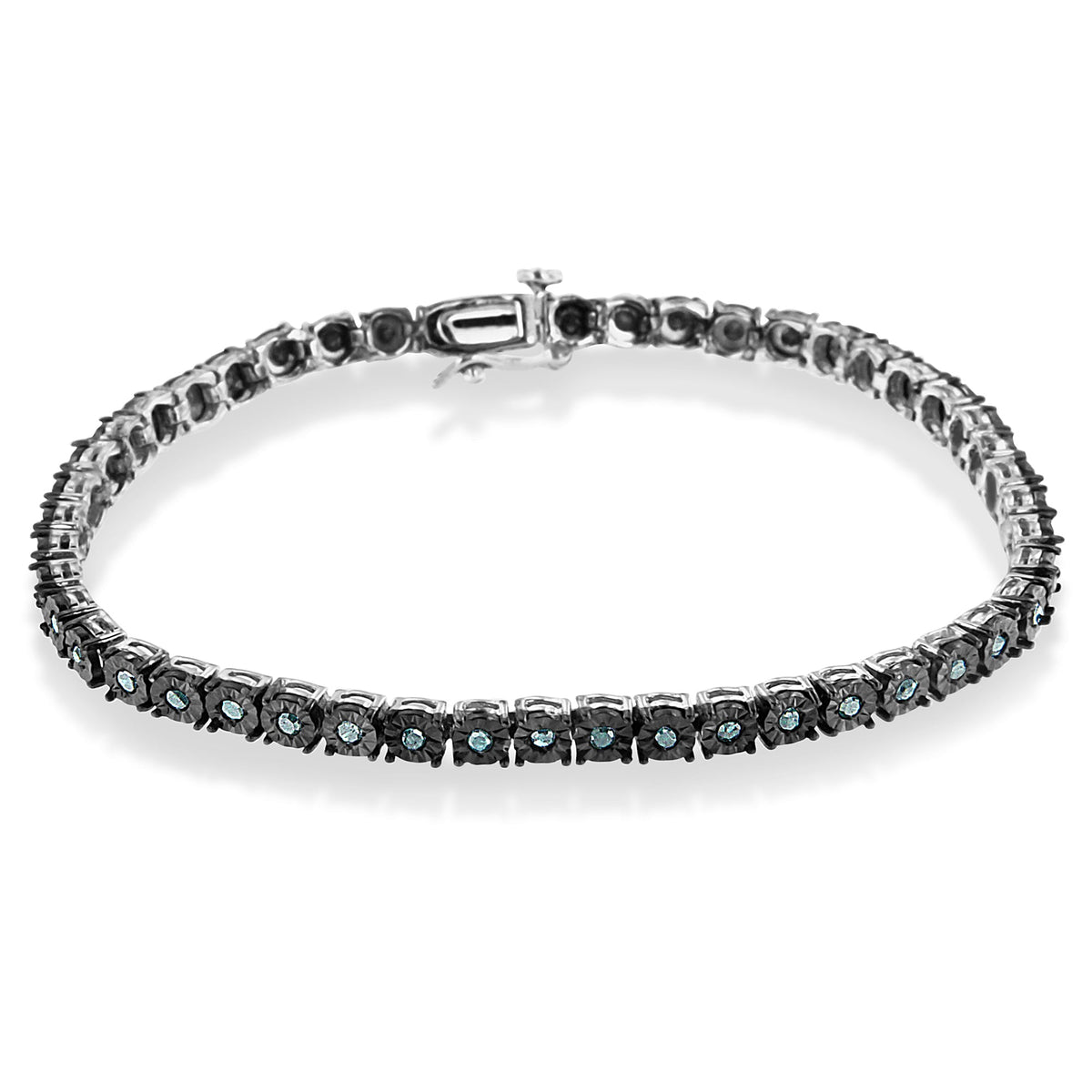 Pulsera de tenis milagrosa de diamantes de 1,0 Cttw de plata de ley .925 chapada en rodio negro (color azul mejorado, claridad I3) - 7"