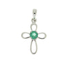 Colgante religioso de cruz con esmeralda de .19ct en oro blanco de 10KT