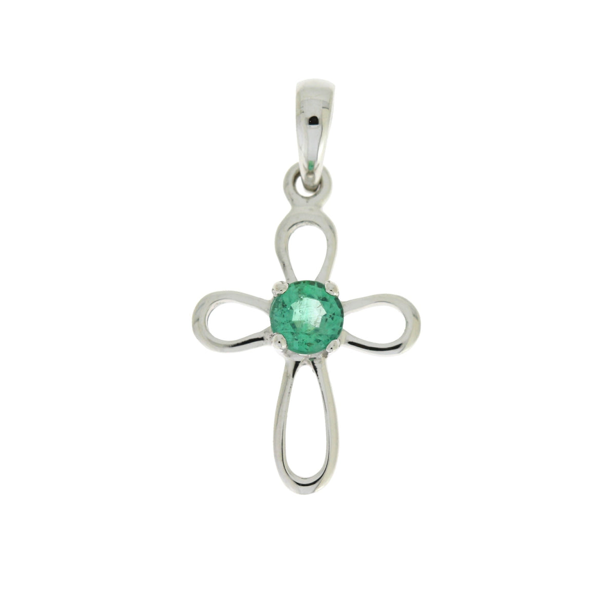 .19ct Emerald Cross Religious Pendant 10KT White Gold