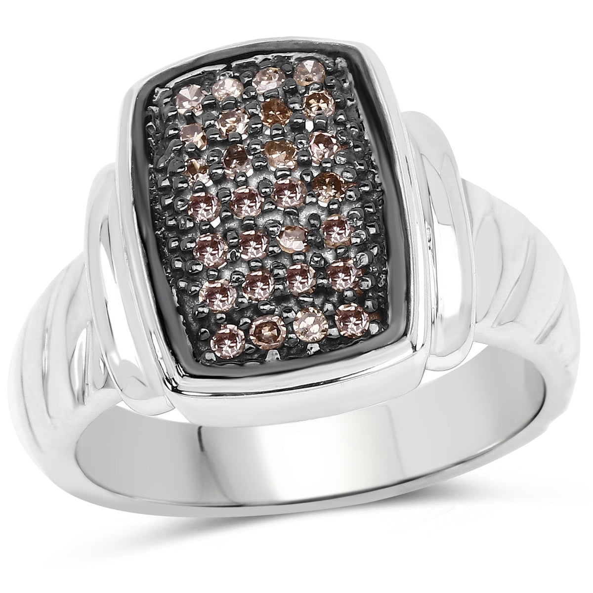 Anillo de plata esterlina .925 con diamante de champán auténtico de 0.22 quilates