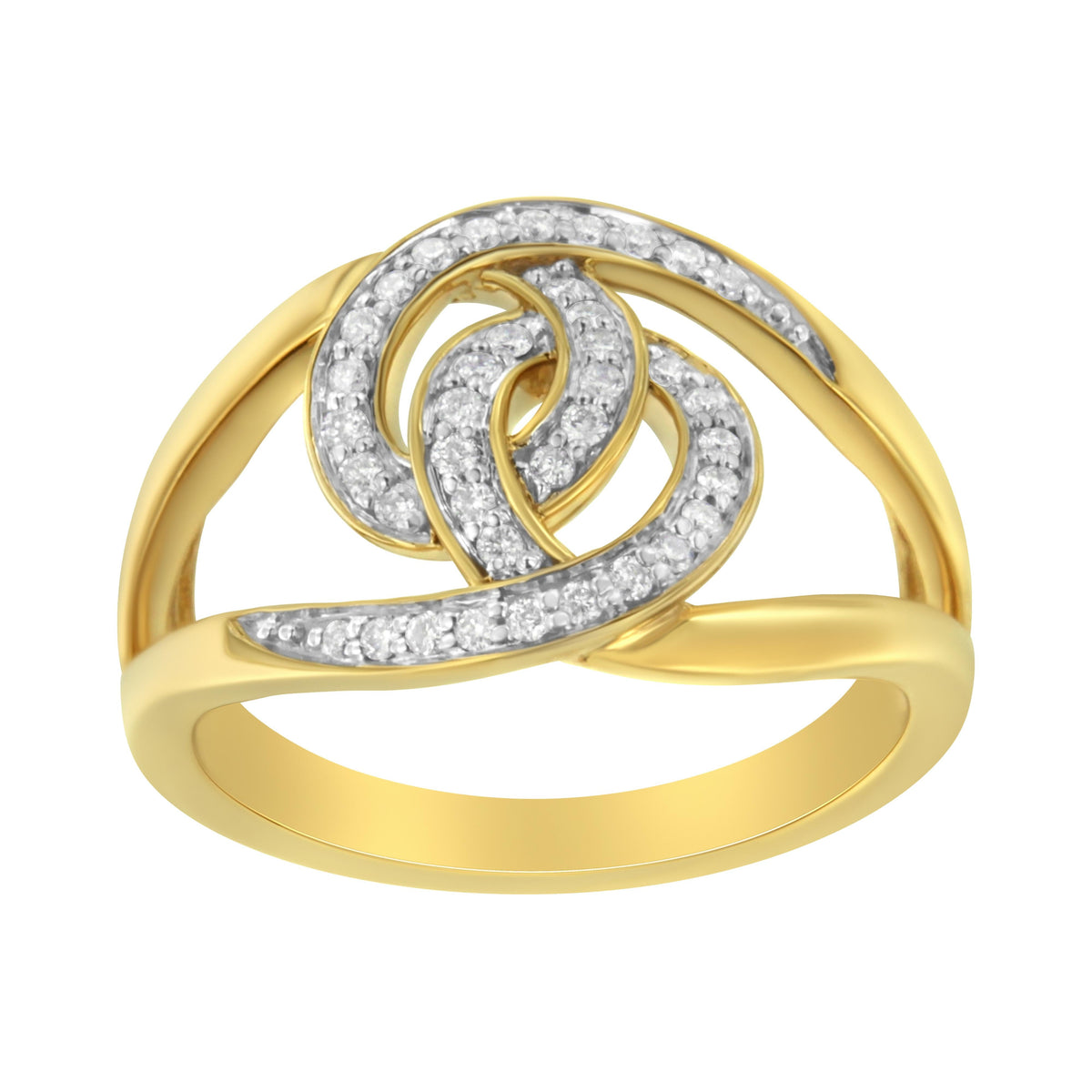 Anillo de oro amarillo de 14 quilates chapado en plata de ley .925 con diamantes de 0,25 quilates engastados en bucles entrelazados de vástago abierto (Color I-J, Claridad I1-I2) - Talla 7