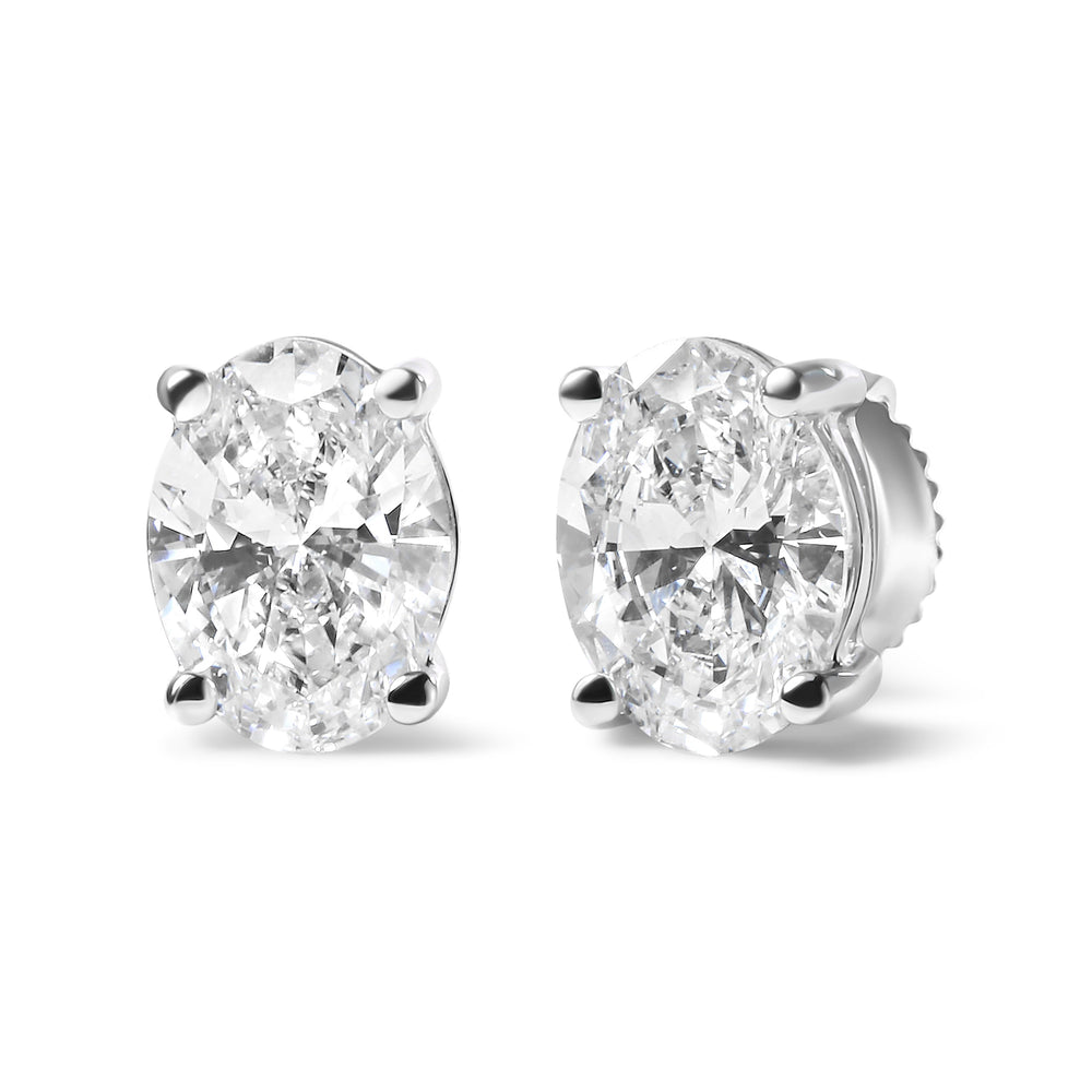 14K White Gold 2.0 Cttw Prong Set Lab Grown Oval Diamond Solitaire Stud Earring (F-G Color, VS1-VS2 Clarity)