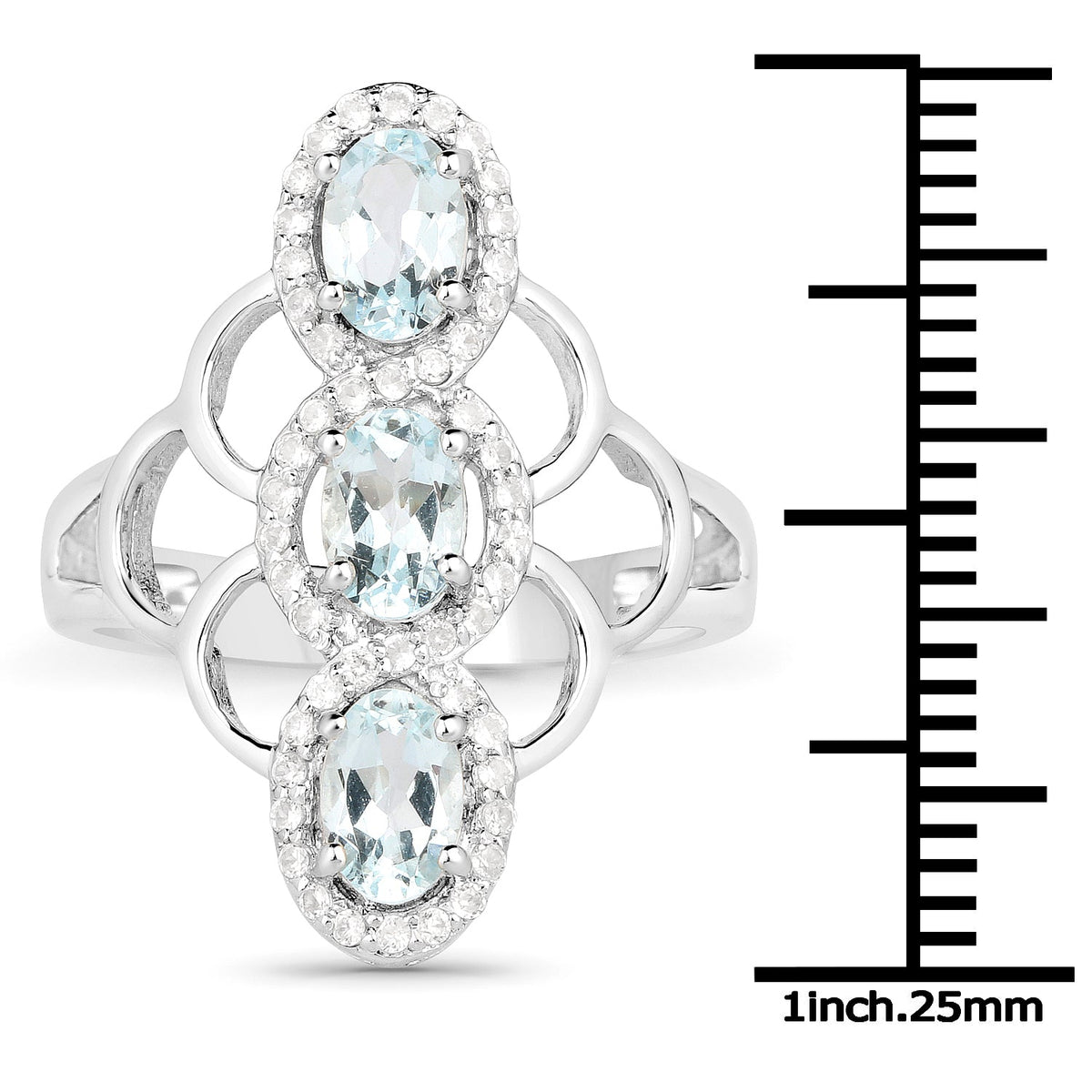 Anillo de plata de ley .925 con aguamarina auténtica de 1.54 quilates y circonita blanca