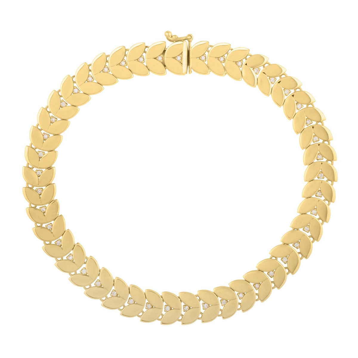 Pulsera de hojas de laurel de oro amarillo de 14k de 7 1/2 pulgadas con diamante (7.40 mm)