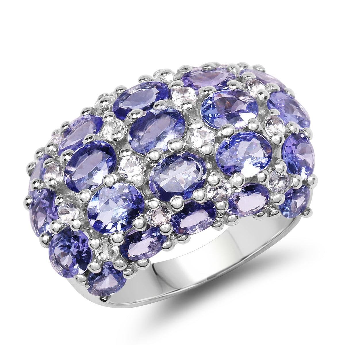 Anillo de plata de ley .925 con tanzanita genuina de 7.29 quilates y topacio blanco