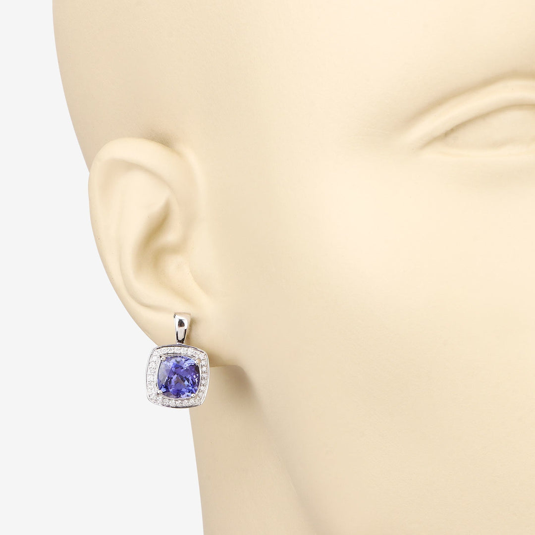 Pendientes de tanzanita auténtica de 5,95 quilates y diamantes blancos en oro blanco de 14 quilates