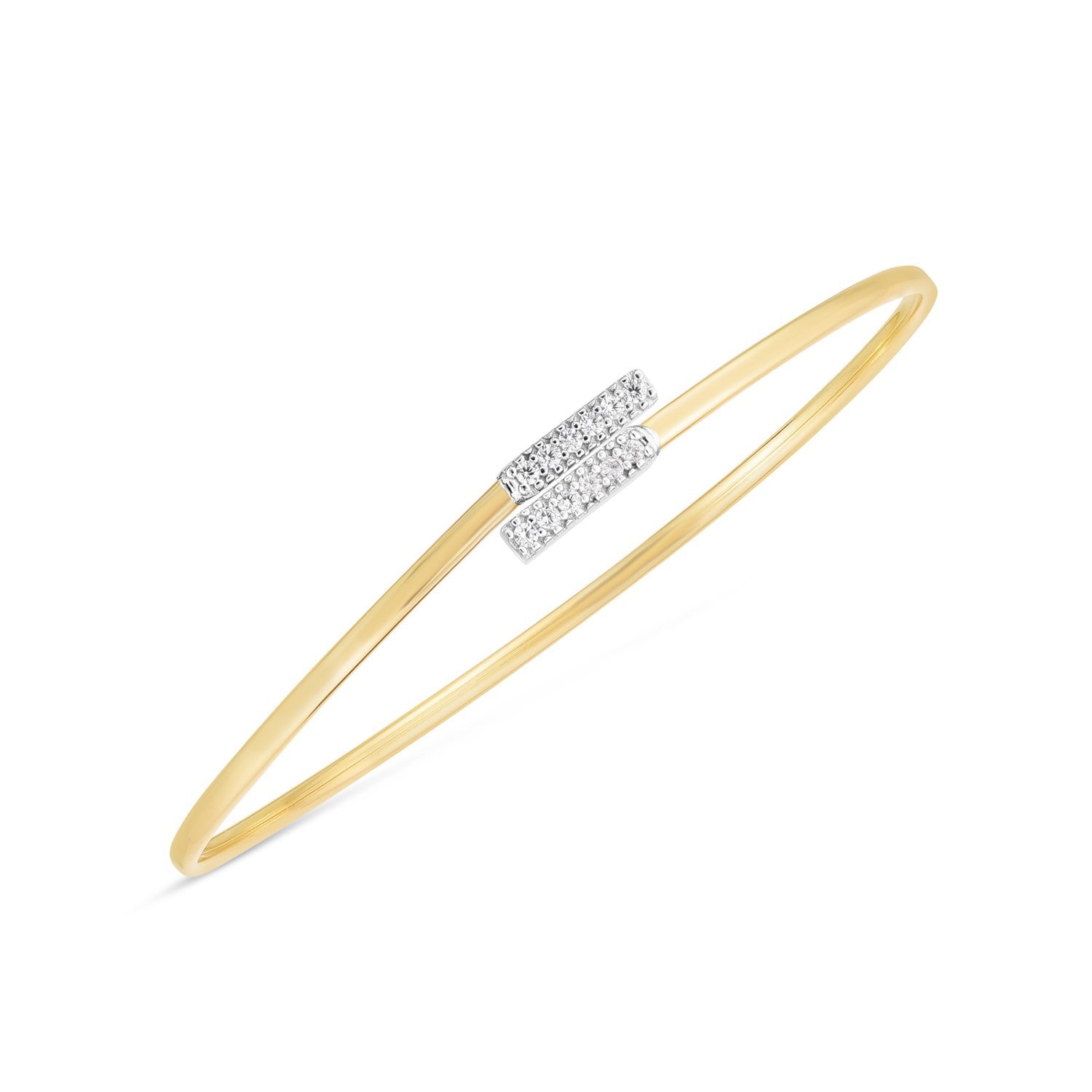 Brazalete de barra tipo "bypass" con diamantes y oro de dos tonos de 14k (2,00 mm)