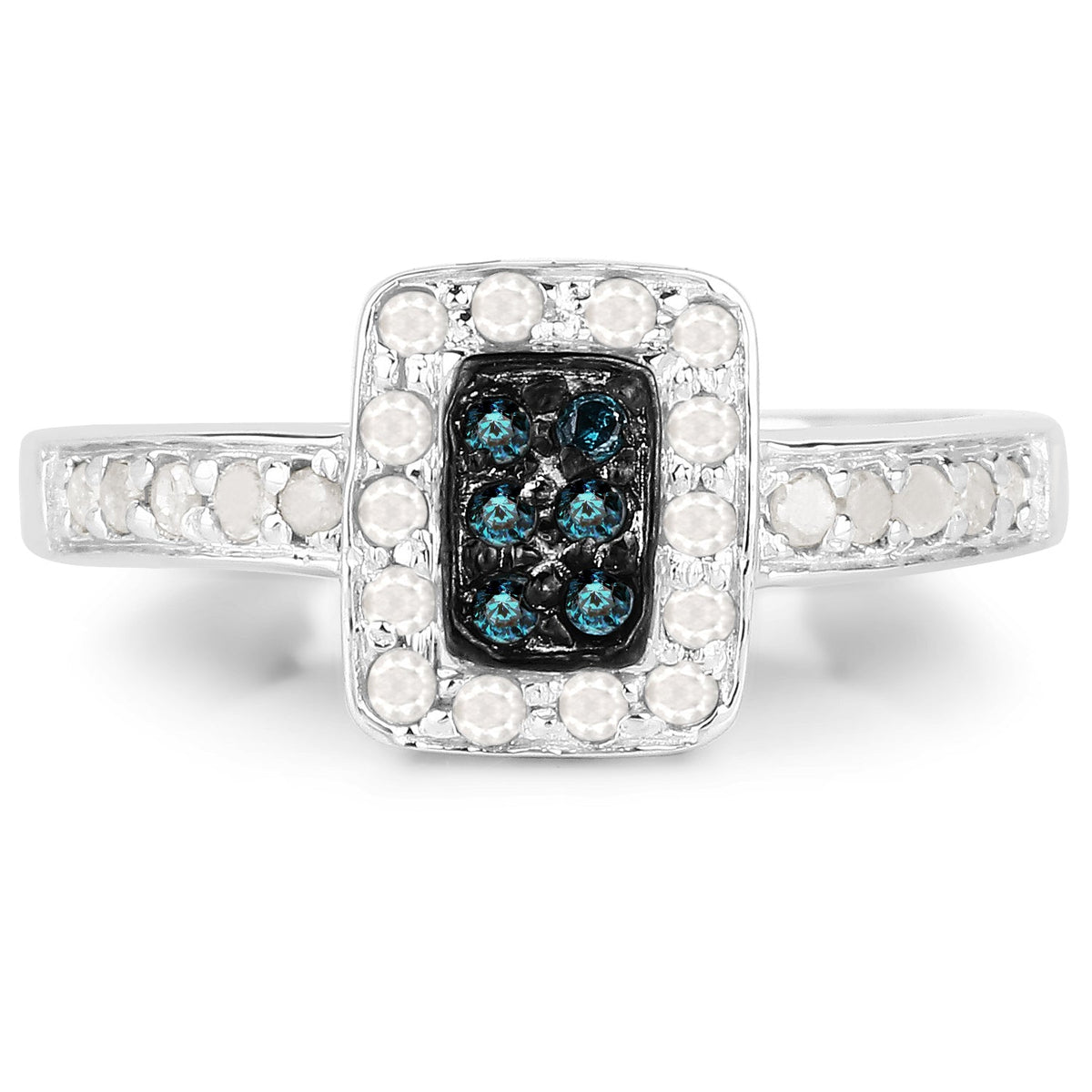 Anillo de plata de ley .925 con diamante azul auténtico de 0.36 quilates y diamantes blancos