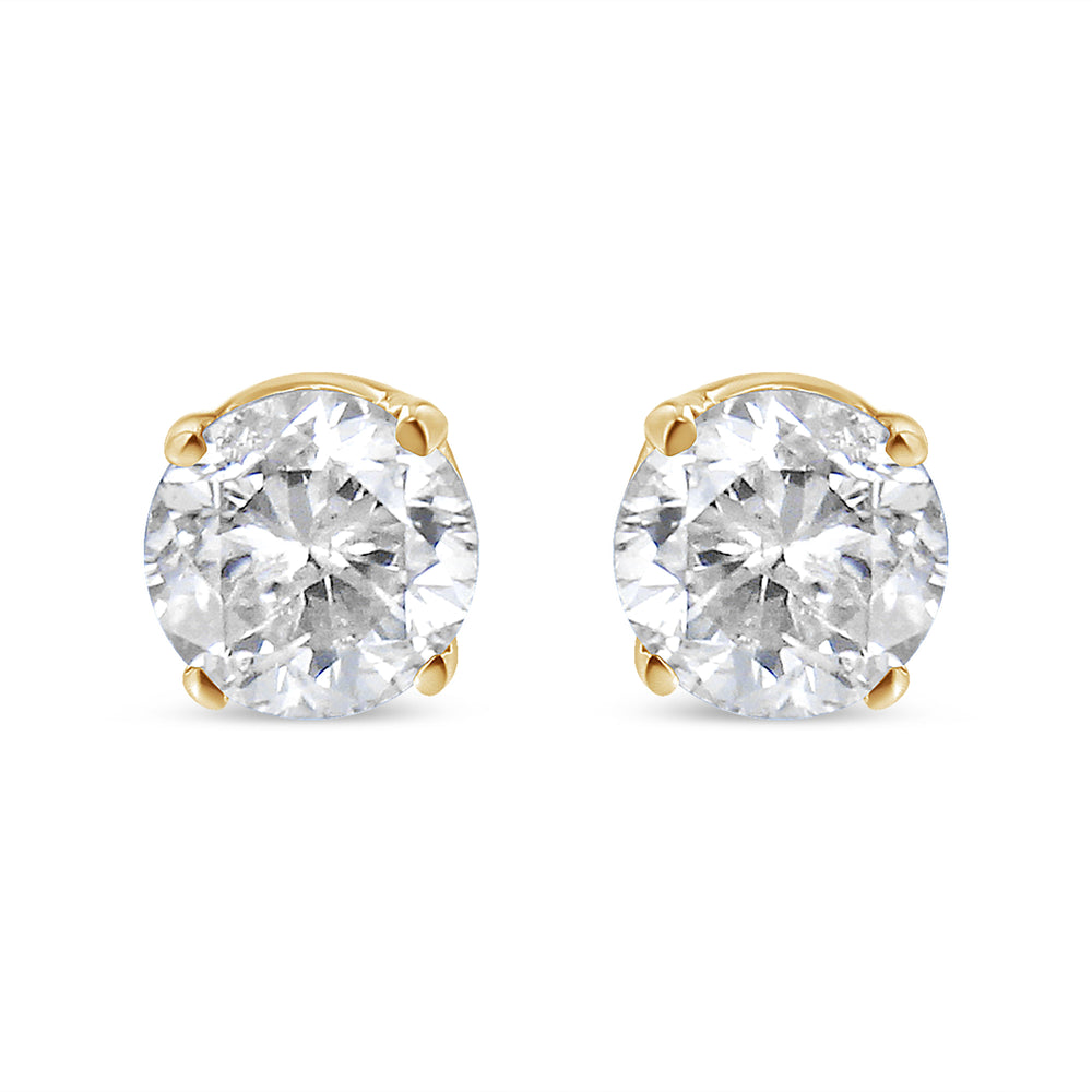 AGS Certified 14K Yellow Gold 1/2 Cttw 4 Prong Set Brilliant Round-Cut Solitaire Diamond Push Back Stud Earrings (O-P, Color, SI2-I1 Clarity)