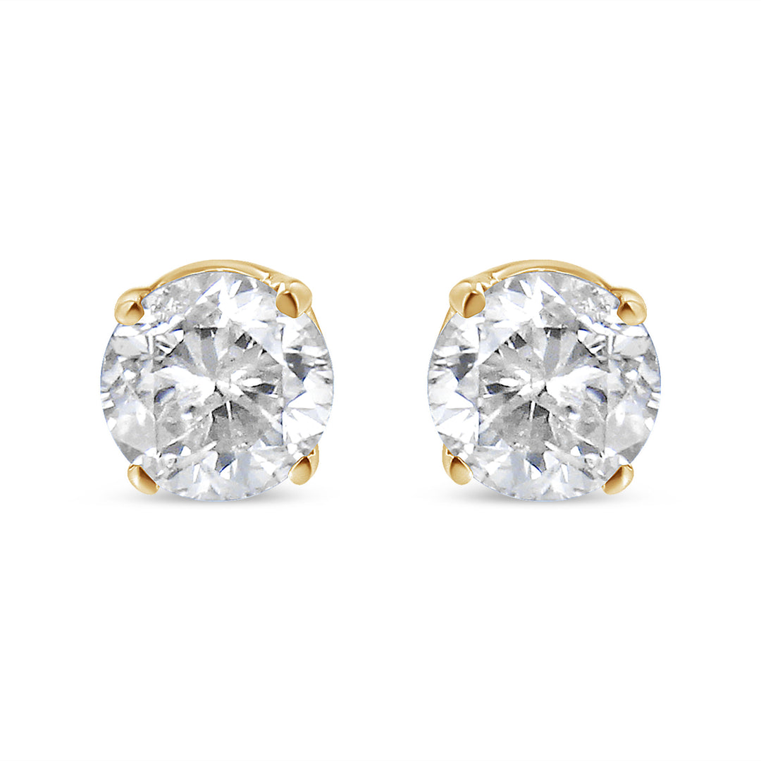 AGS Certified 14K Yellow Gold 1/2 Cttw 4 Prong Set Brilliant Round-Cut Solitaire Diamond Push Back Stud Earrings (O-P, Color, SI2-I1 Clarity)
