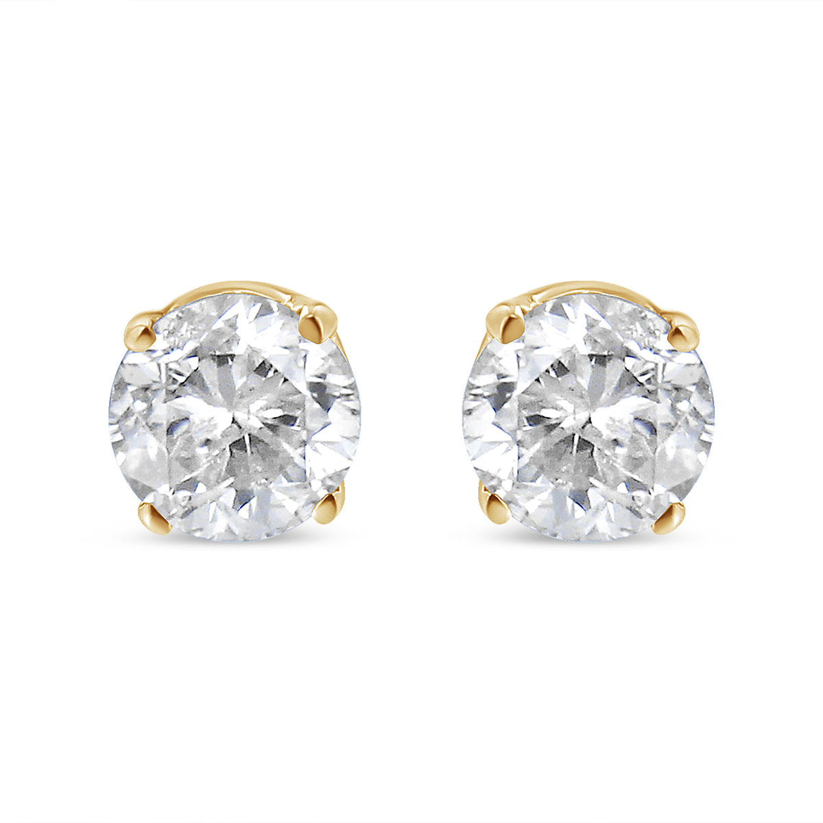 Pendientes solitario de diamante brillante redondo con certificado AGS de oro amarillo de 14K y 0,50 quilates con cierre de presión (color O-P, claridad SI2-I1)