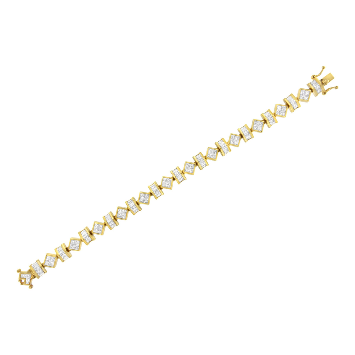 Pulsera de eslabones geométricos de oro amarillo de 14 quilates con diamantes talla princesa y baguette de 7,50 quilates en total