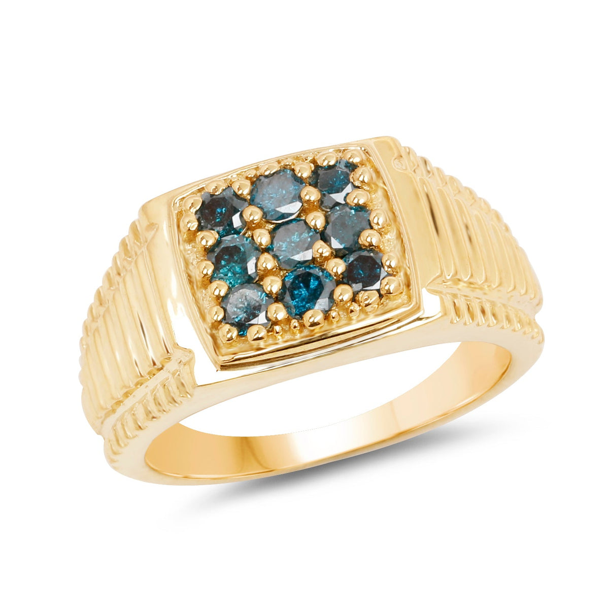 Anillo de plata de ley .925 chapado en oro amarillo de 14 quilates con diamante azul genuino de 0,63 quilates