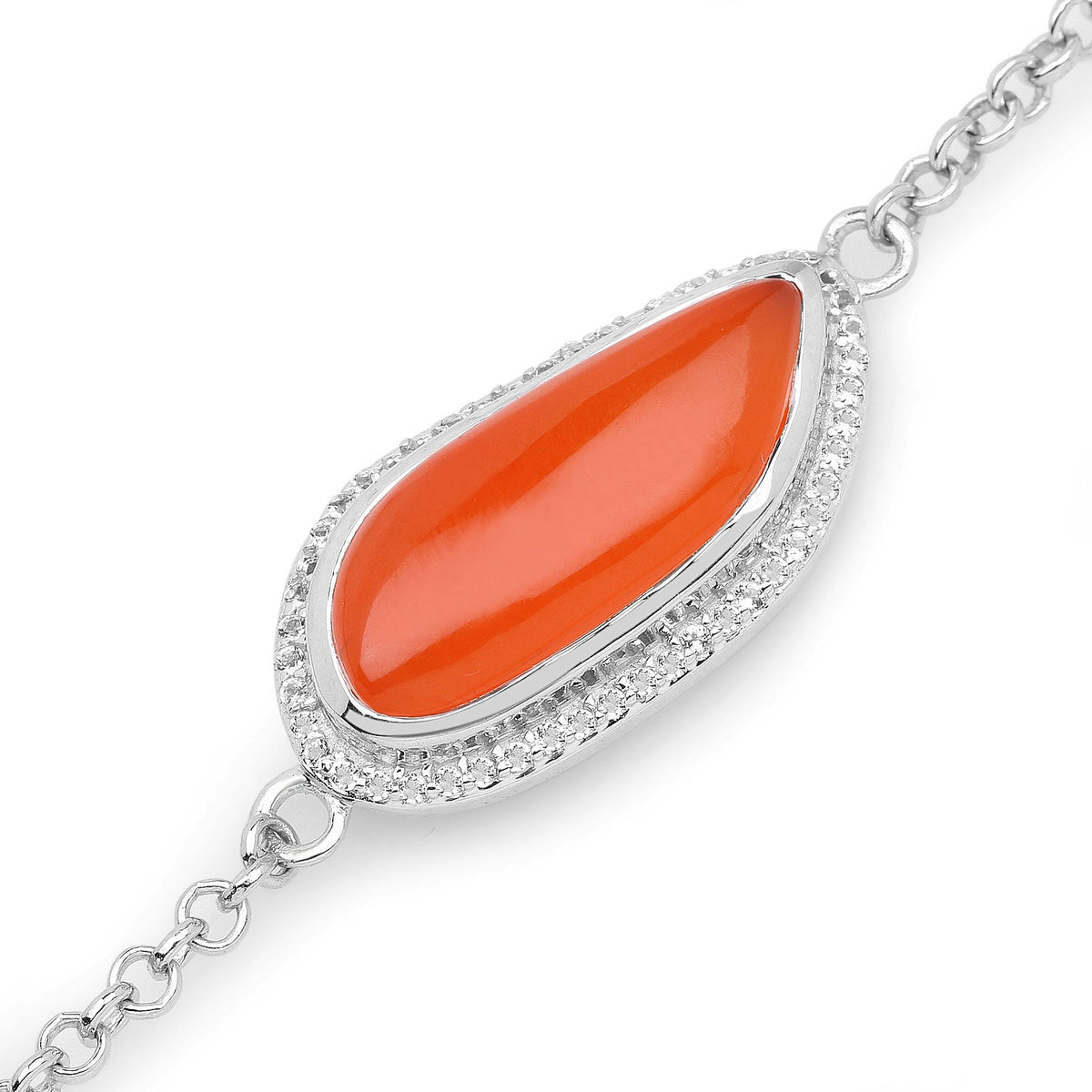 5.50 Carat Genuine Carnelian And White Topaz .925 Sterling Silver Bracelet - image 4 of 8