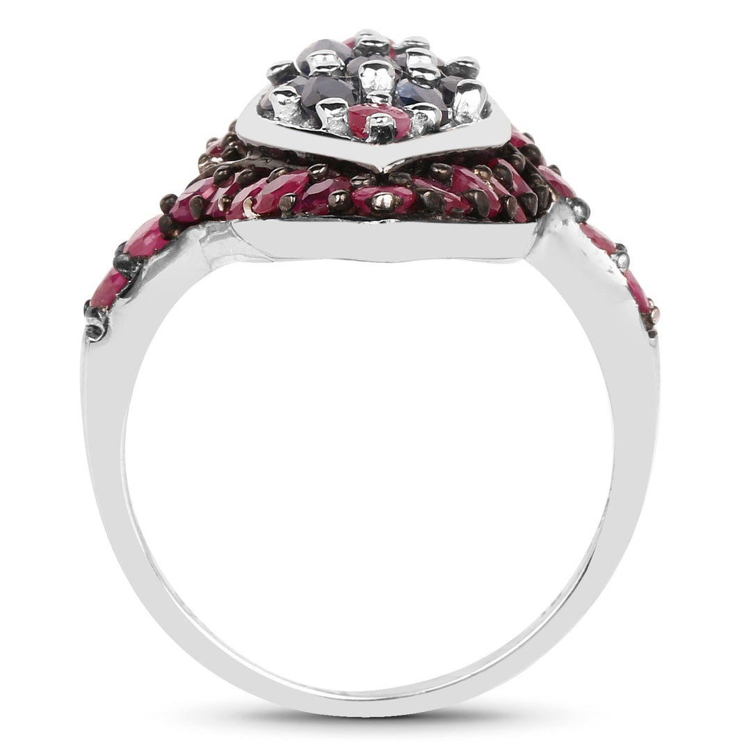 1.77 Carat Genuine Blue Sapphire and Ruby .925 Sterling Silver Ring