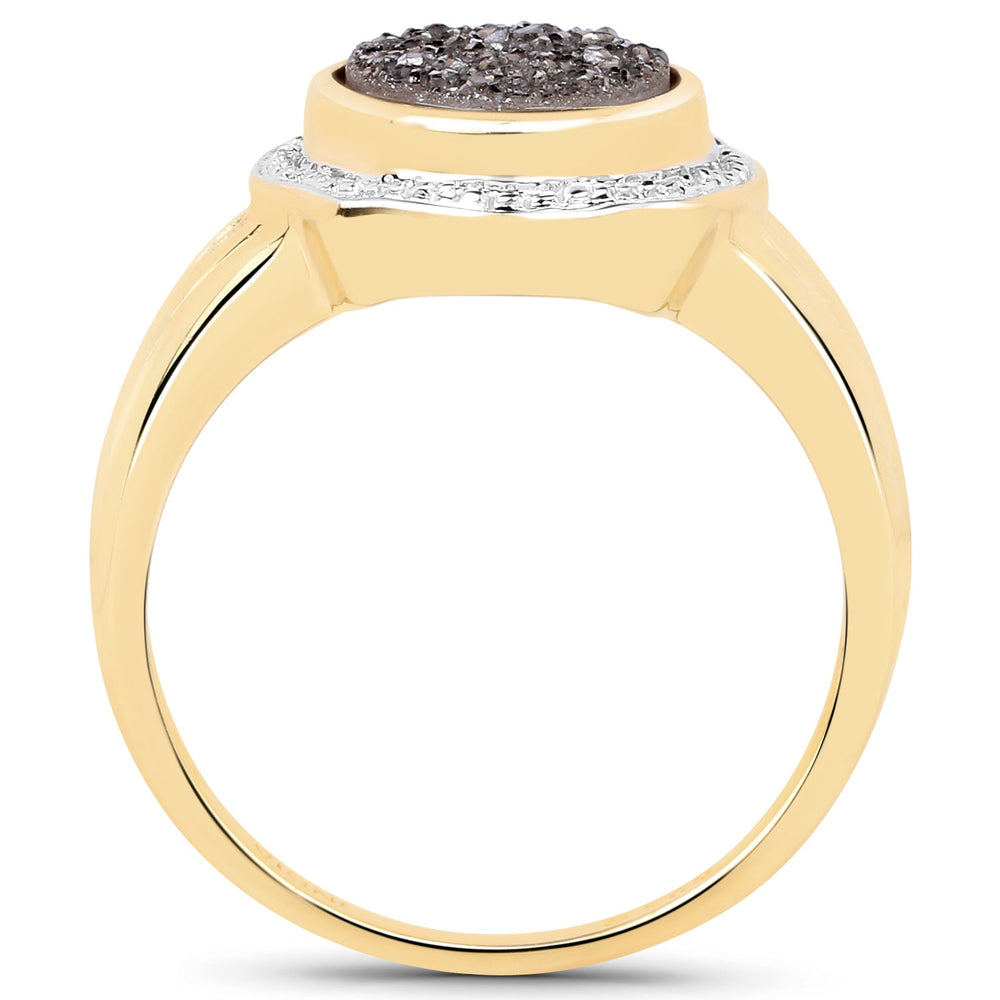 14K Yellow Gold Plated 4.50 Carat Genuine Drusy Quartz .925 Sterling Silver Ring