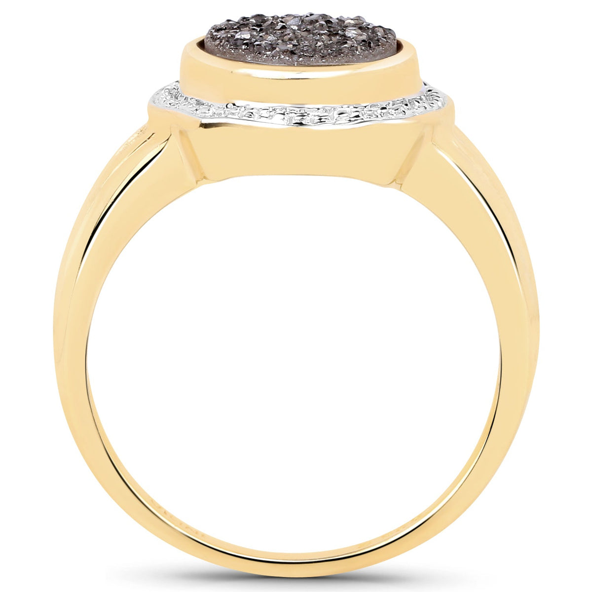 Anillo de plata de ley .925 con chapado en oro amarillo de 14K y cuarzo drusa auténtico de 4,50 quilates