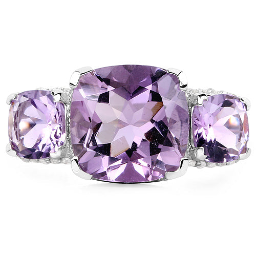 Anillo de plata de ley .925 con amatista rosa y topacio blanco genuinos de 5,85 quilates