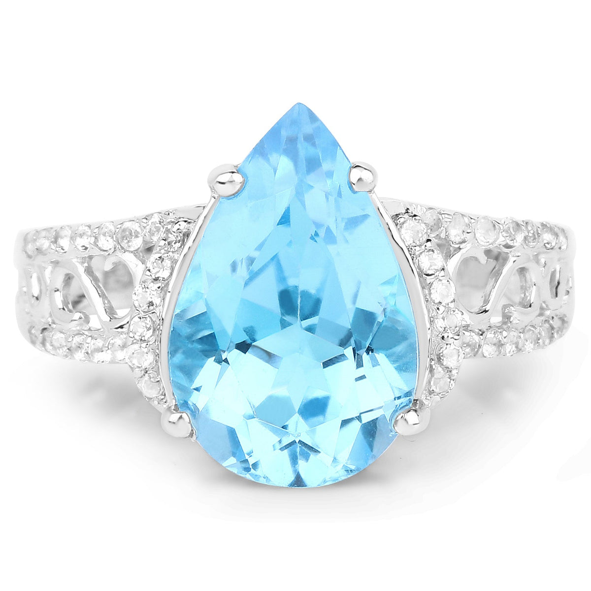 Anillo de plata de ley .925 con topacio azul suizo auténtico y topacio blanco de 5,50 quilates