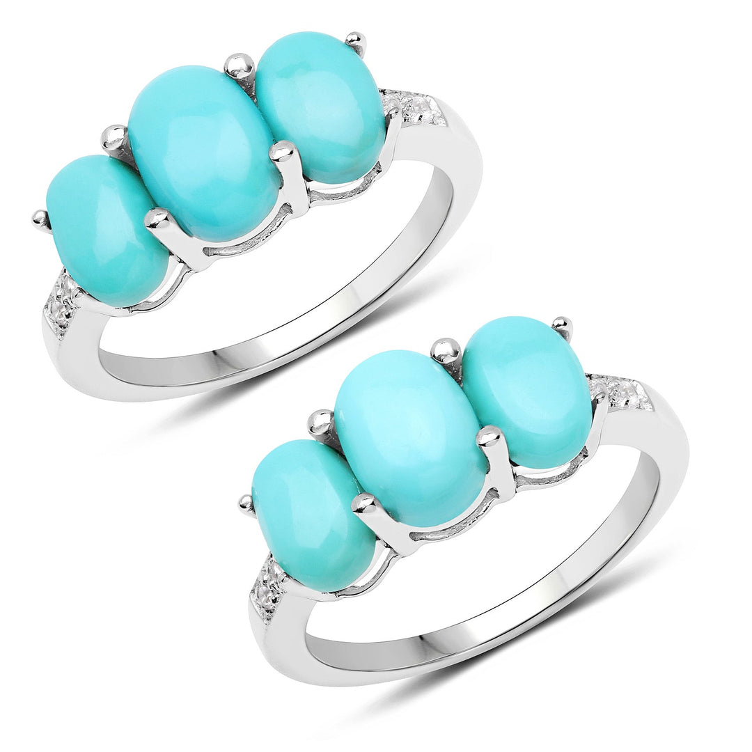 Anillo de plata de ley .925 con 2.97 quilates de turquesa genuina y circonita blanca