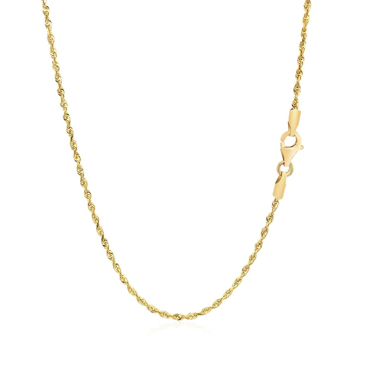 Cadena de cuerda maciza con corte de diamante de oro amarillo de 14k (1.60 mm)