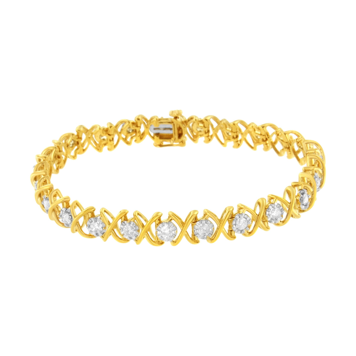 Pulsera "XOXO" de Oro Amarillo de 10K en Plata Esterlina con Diamantes de 2 cttw (Claridad J-K, Color I1-I2) - Talla 7.25"