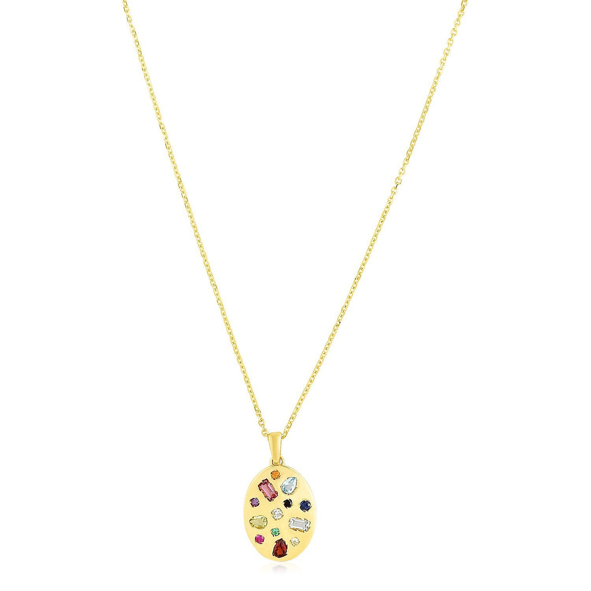 Collar de incrustaciones de gema ovalada pulida en oro amarillo de 14k
