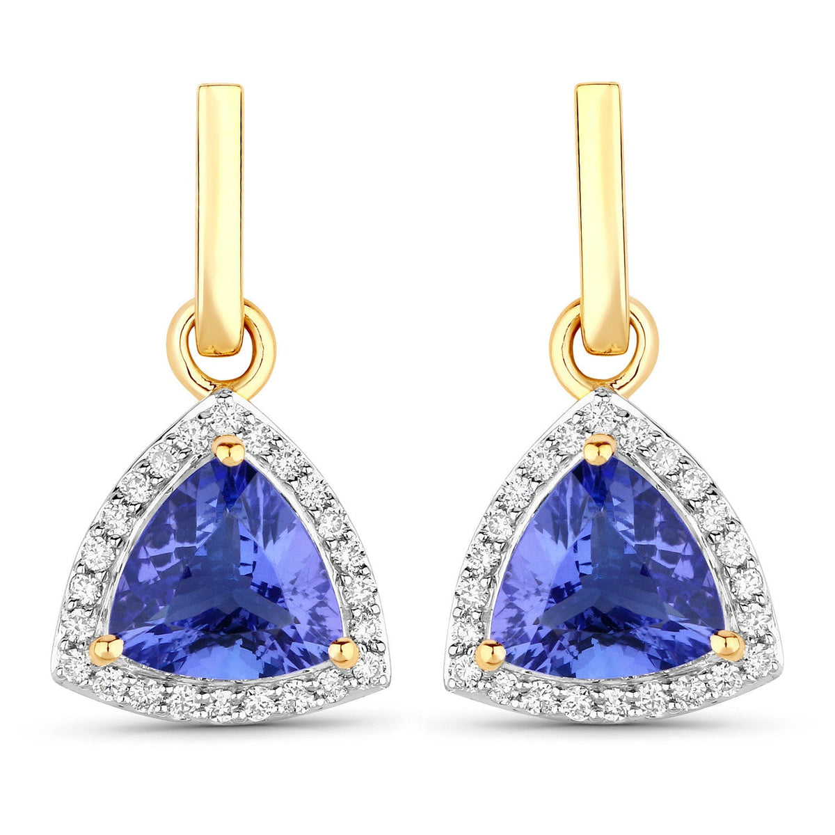 Pendientes de oro amarillo de 14 quilates con tanzanita genuina de 3,86 quilates y diamantes blancos