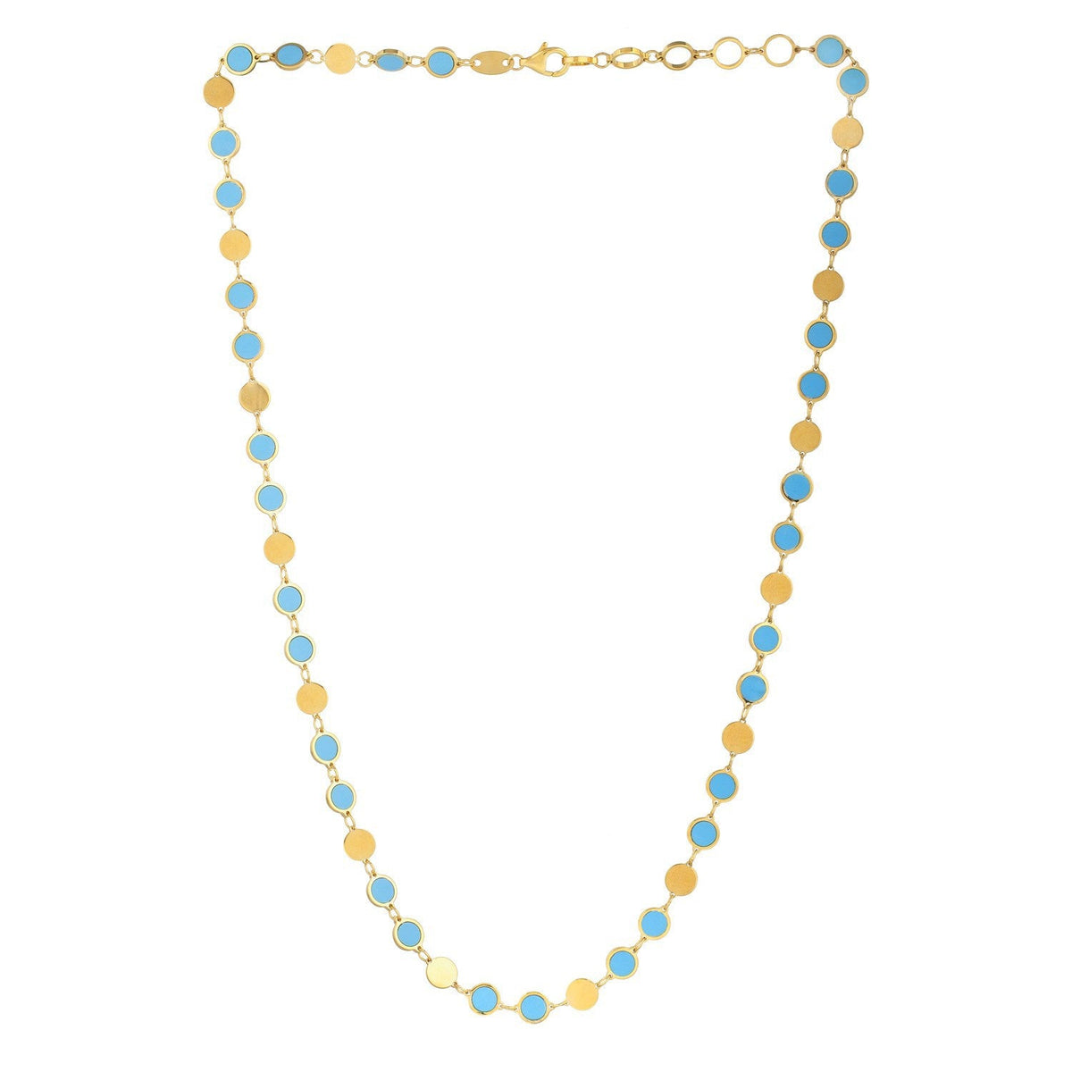 Collar de cadena con gema de espejo geométrico de turquesa en oro amarillo de 14k (5.00 mm)