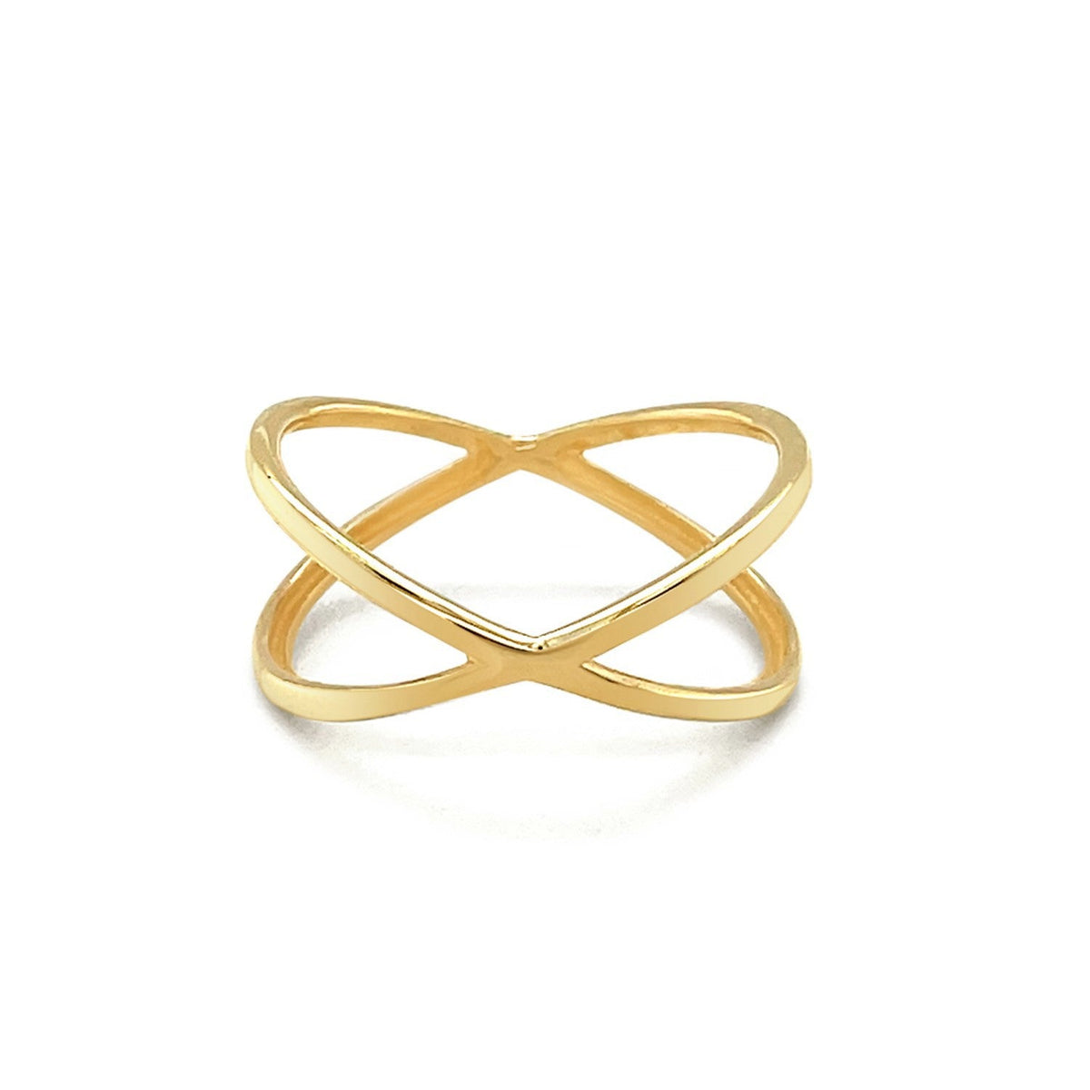 Anillo de perfil en X pulido de oro amarillo de 14k