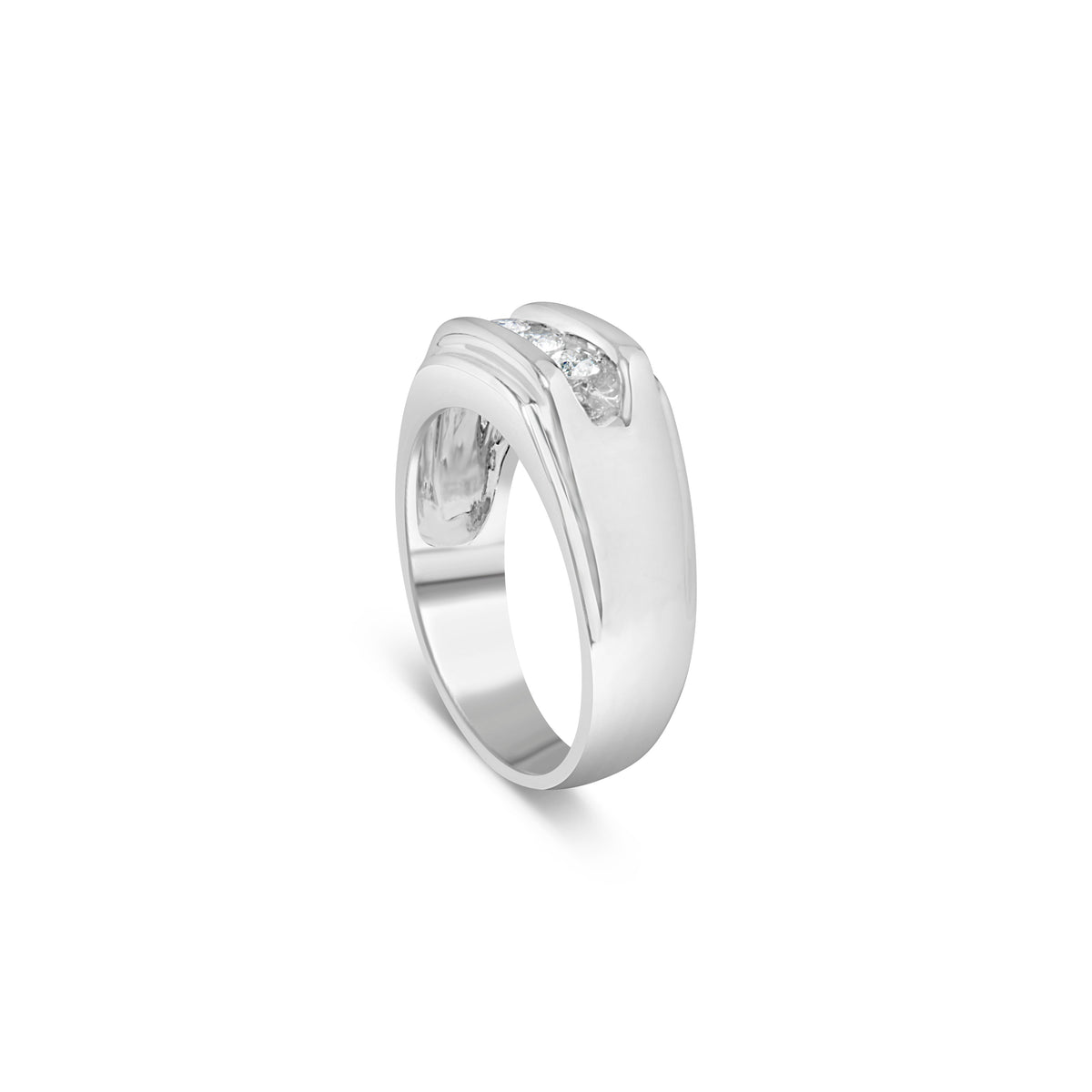Anillo de banda para hombre de plata esterlina .925 con 3 diamantes engastados en canal de 1/3 Cttw (color I-J, claridad I3) - Talla 10
