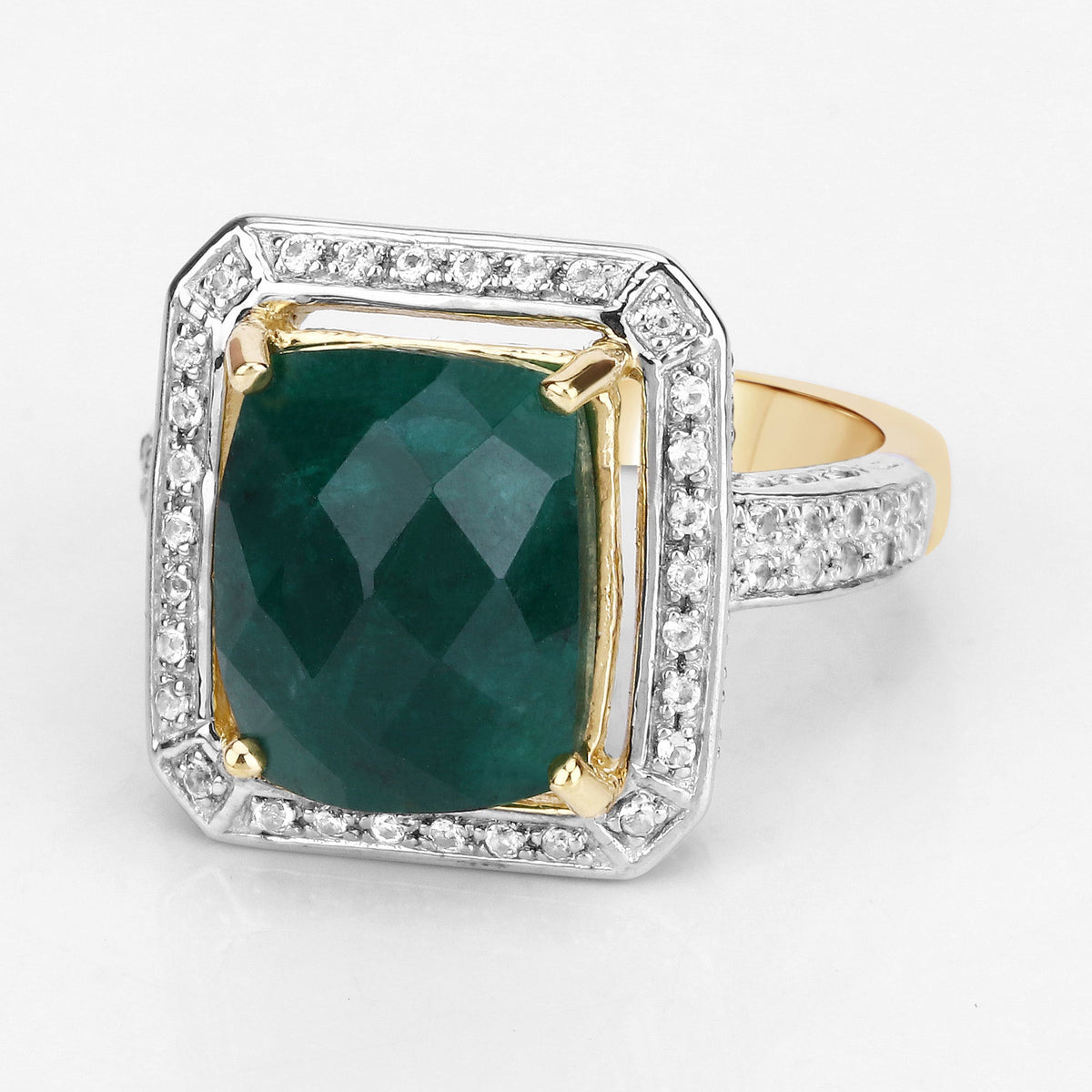 Anillo de plata de ley .925 con esmeralda teñida de 5.18 quilates y topacio blanco