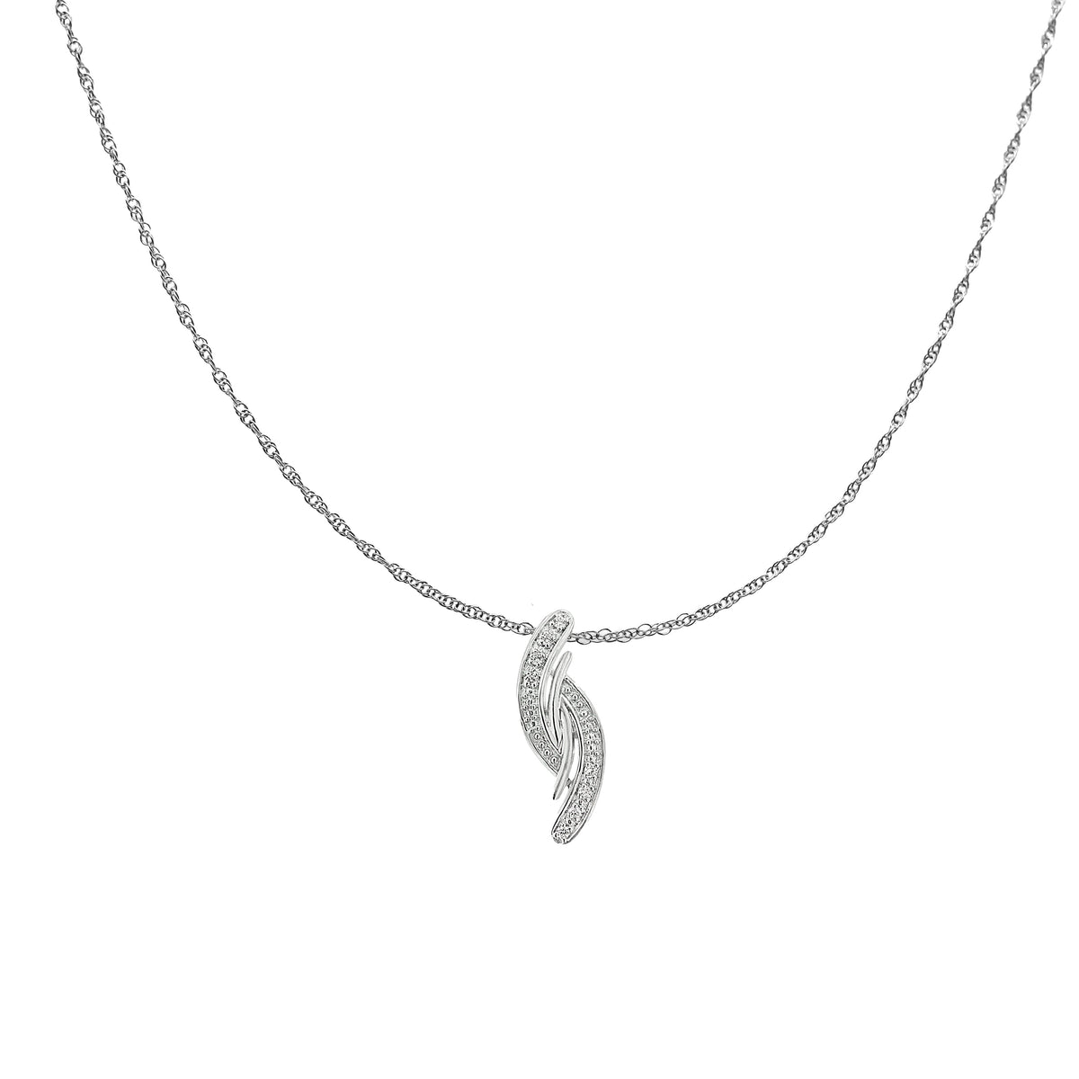Collar con colgante curvo de plata de ley .925 con acentos de diamante de 18" (color I-J, claridad I3)