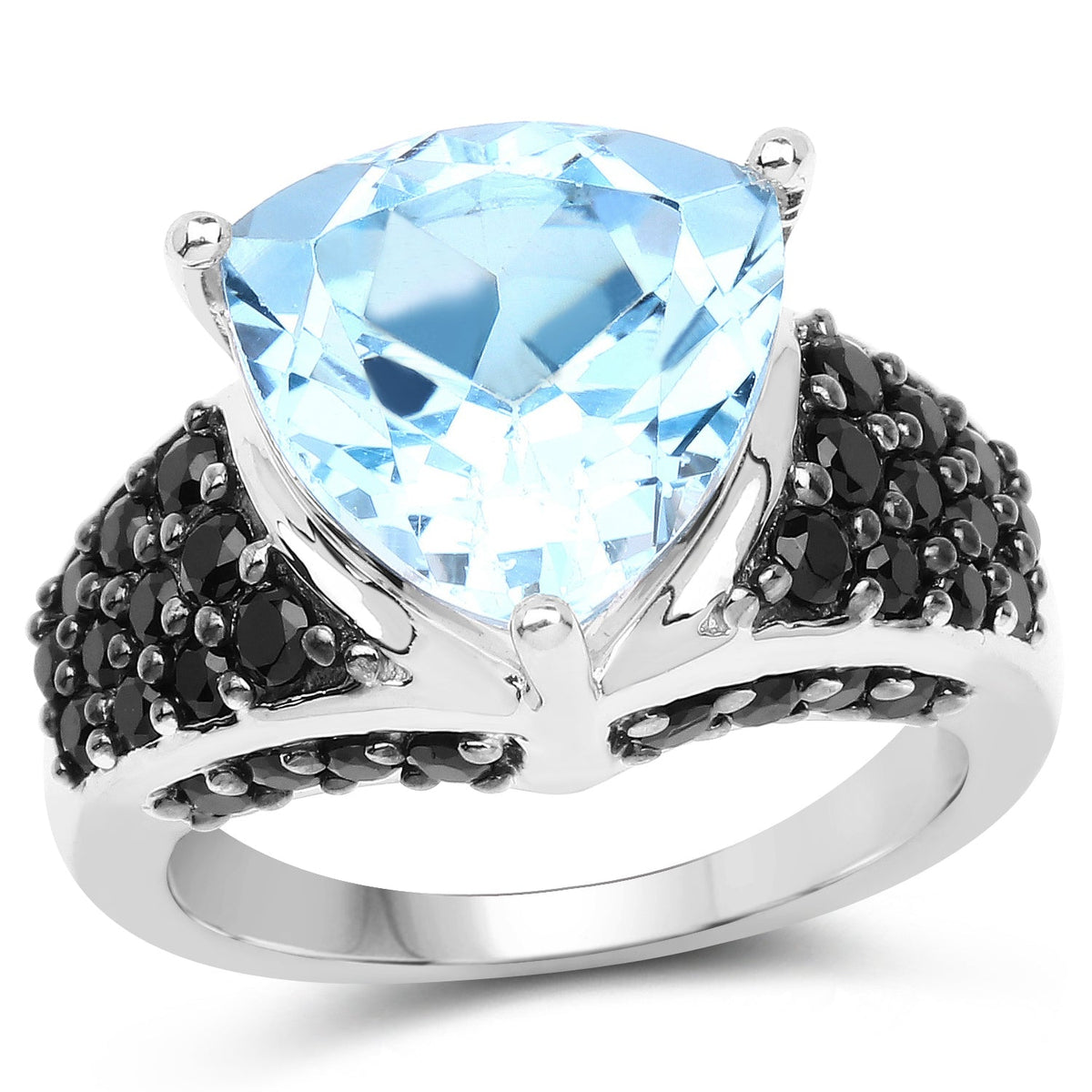 Anillo de plata esterlina .925 con topacio azul auténtico de 5.49 quilates y espinela negra