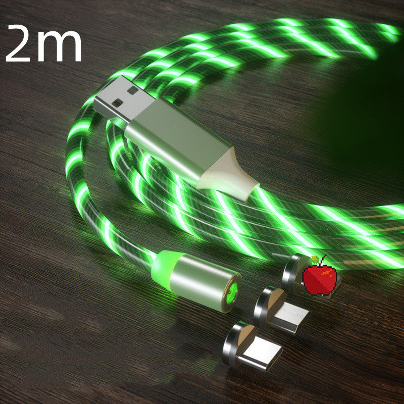 Streamer Magnetic LED Fast-Charge Cable – 3-in-1 USB-C • Micro-USB • Lightning with Colorful LED Glow (1 m / 2 m)