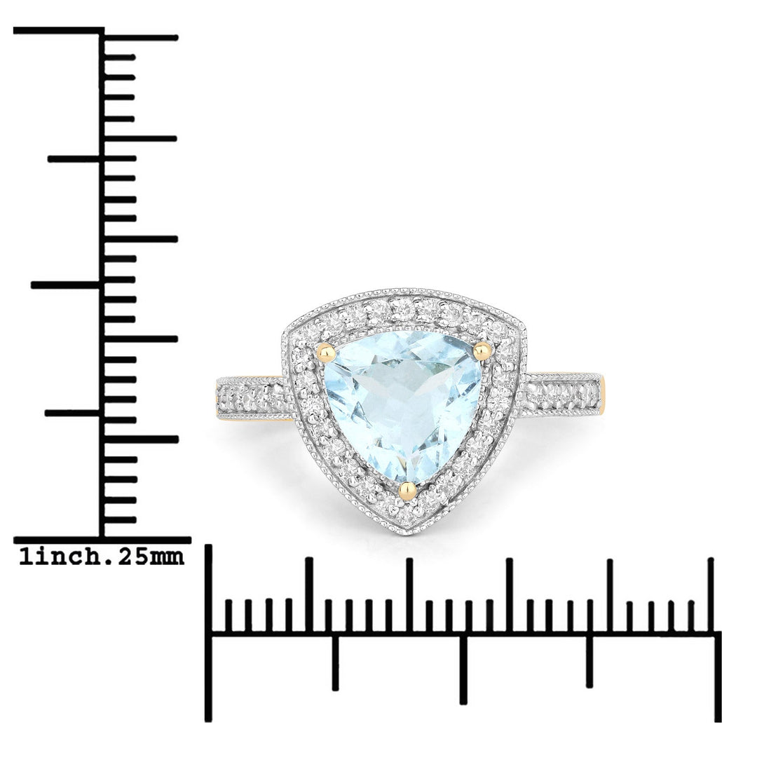 1.58 Carat Genuine Aquamarine and White Diamond 14K Yellow Gold Ring