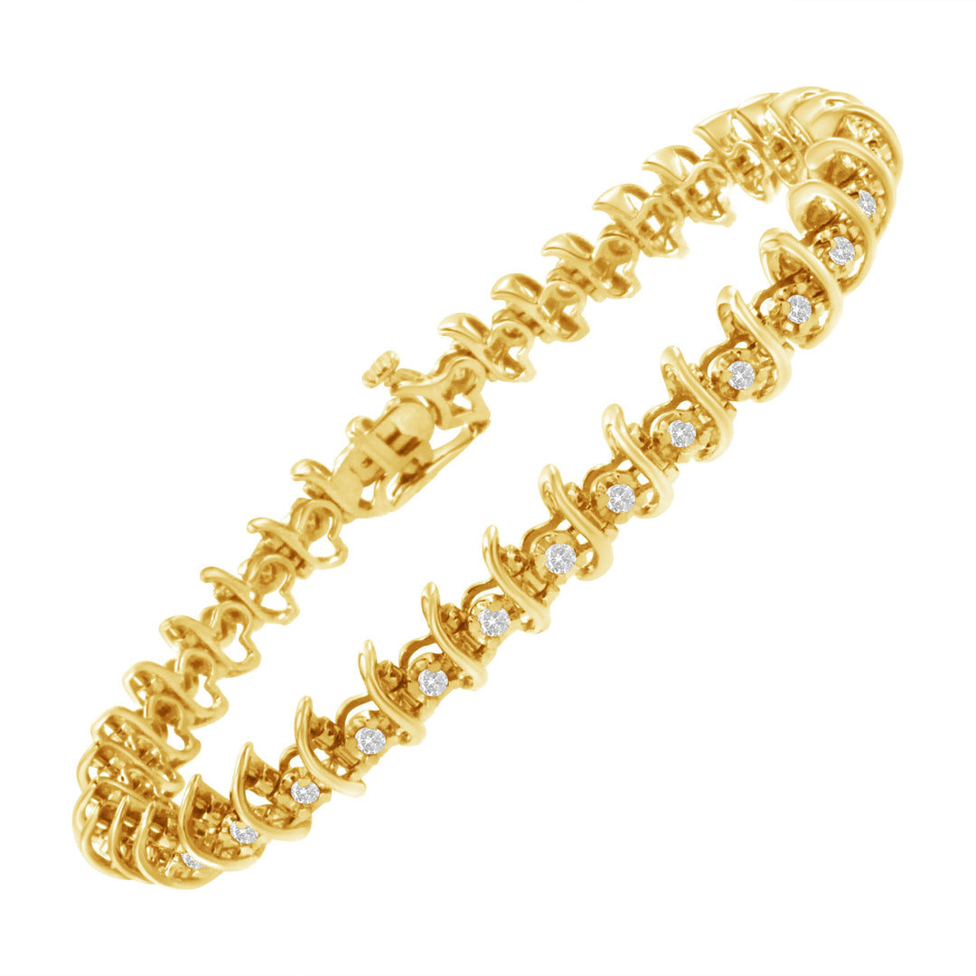 10KT Yellow Gold Plated .925 Sterling Silver 1 cttw Prong-Set Diamond Link Bracelet (J-K, I1-I2) - 7.5"