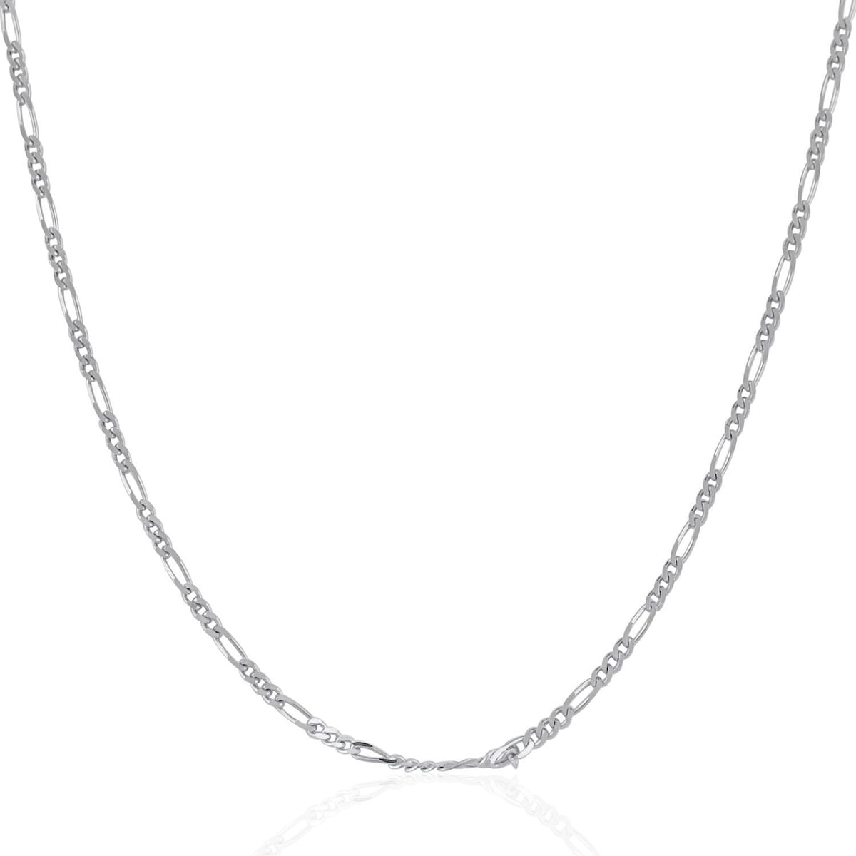 Cadena Figaro Sólida de Oro Blanco de 14k y 1.9mm