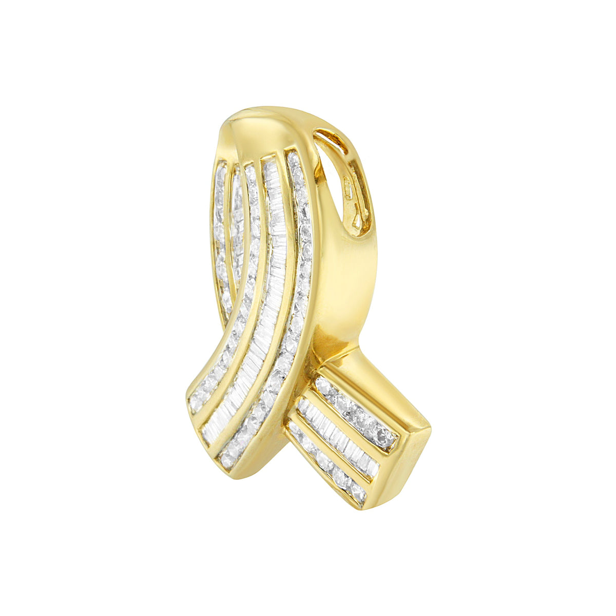 Collar con colgante de lazo de concientización con diamantes blancos de 2 5/8 cttw engastados en canal en oro amarillo de 14K (color G-H, claridad VS1-VS2) - SIN CADENA