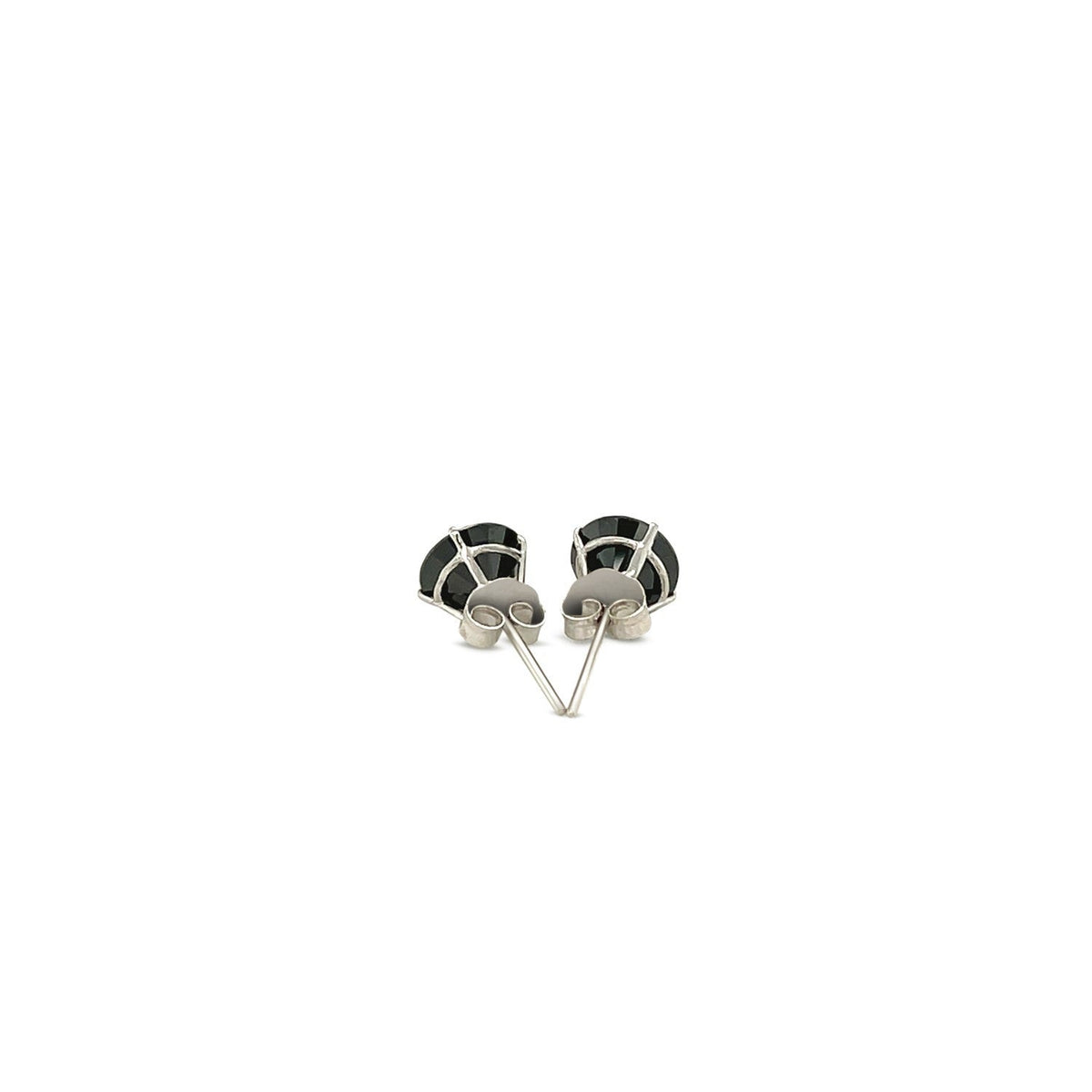 Pendientes de oro blanco de 14k con circonita cúbica facetada negra (6mm)