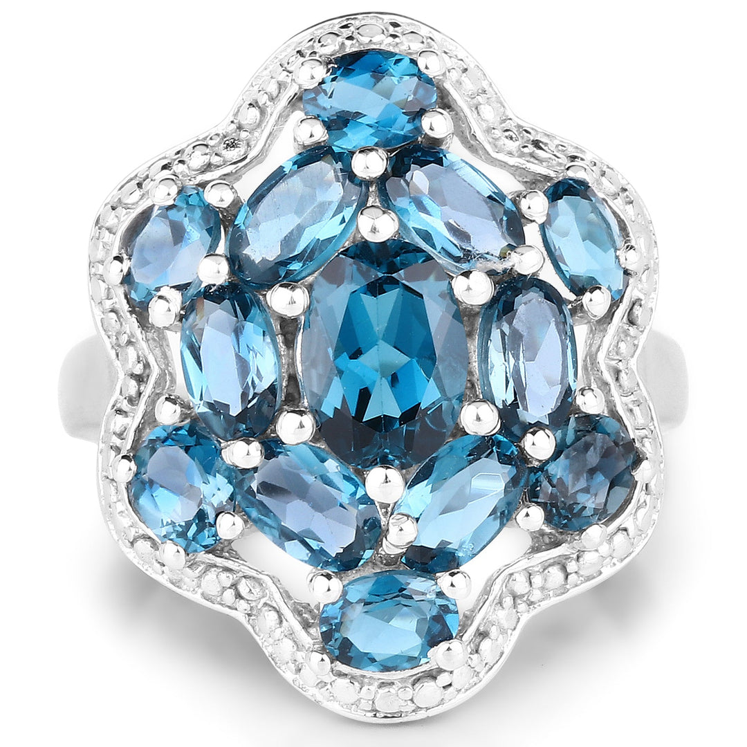 Anillo de plata de ley .925 con topacio azul de Londres genuino de 3.72 quilates
