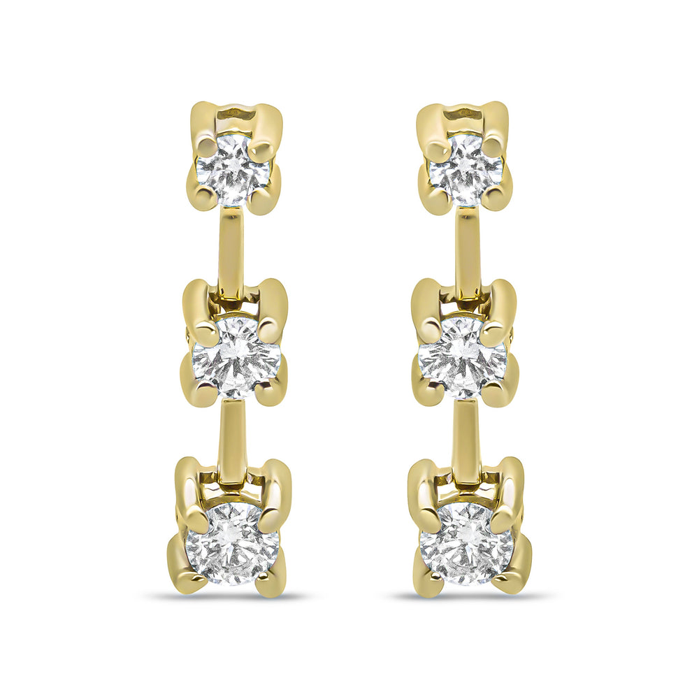 14K Yellow Gold 1/2 Cttw Round Diamond 3 Stone Graduated Linear Drop Past, Present and Future Stud Earrings (H-I Color, SI1-SI2 Clarity)