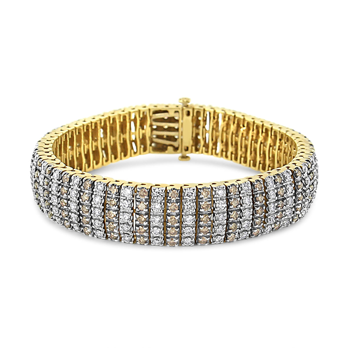 Pulsera tenis de oro amarillo de 10K con 10-1/3 Cttw de diamantes blancos y de color coco alternados en 5 filas (color café/H-I, claridad SI1-SI2) - Talla 7.25